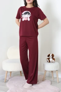 Süprem Baskılı Pijama Takımı Bordo - 53527.1567.