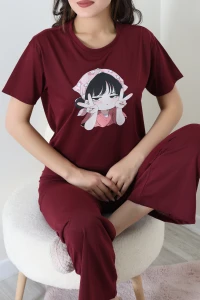 Süprem Baskılı Pijama Takımı Bordo - 53527.1567.