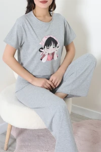 Süprem Baskılı Pijama Takımı Gri - 53527.1567.