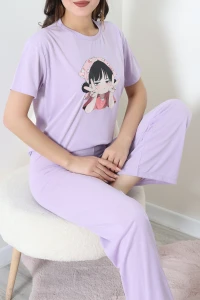Süprem Baskılı Pijama Takımı Lila - 53527.1567.