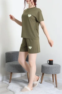 Süprem Baskılı Şortlu Pijama Takımı Haki - 53528.1567.