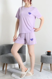 Süprem Baskılı Şortlu Pijama Takımı Lila - 53528.1567.
