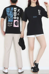 Baskılı Unisex Kompakt Penye Tişört Siyahpembe - 55272.1872.