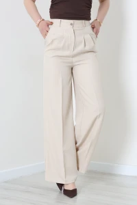 Pileli Sofya Keten Pantolon Taş - 71815.2061.