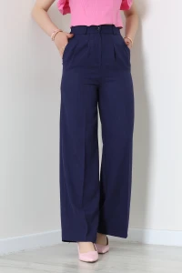 Pileli Sofya Keten Pantolon Lacivert - 71815.2061.