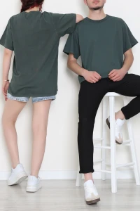 Bisiklet Yaka Unisex Oversize Tişört Haki - 71920.2192.