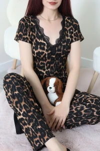Bürümcük Dantelli Pijama Takımı Leopar - 202.1287.