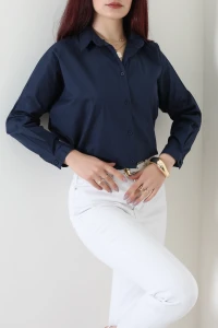 Oversize Poplin Gömlek Lacivert - 44091.2118.