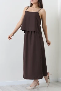 Sıfır Kol Crop Flora Takım Kahve - 55188.701.