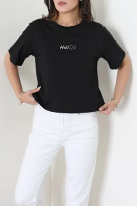 Bisiklet Yaka Oversize Baskılı Penye Tişört Siyah - 55209.1878.