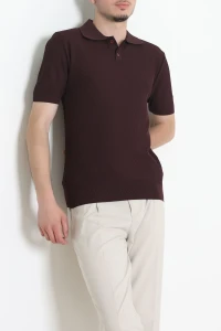 Polo Yaka Düğmeli Kısa Kollu Erkek Triko Mürdüm - 55289.518.