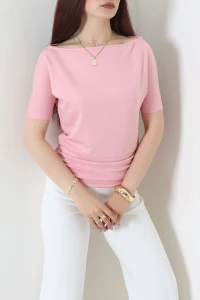 Örme Modal Drapeli Bluz Pembe - 71174.2023.