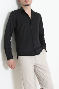 Saten Slimfit Erkek Klasik Gömlek Siyah - 71889.2182.