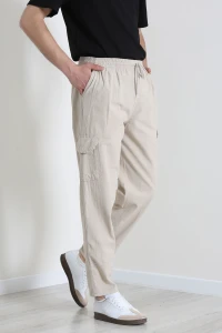 Keten Beli Lastikli Kargo Cepli Erkek Pantolon Taş - 71908.2170.