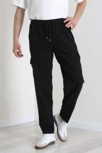 Keten Beli Lastikli Kargo Cepli Erkek Pantolon Siyah - 71908.2170.