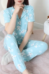 Milan Kumaş Düğmeli Pijama Takımı Mint - 750.1287.