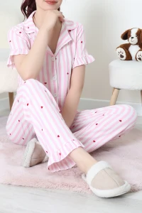 Bürümcük Fırfırlı Pijama Takımı Pembeçizgili - 127.1287.