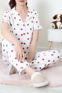 Bürümcük Fırfırlı Pijama Takımı Beyazçilek - 127.1287.