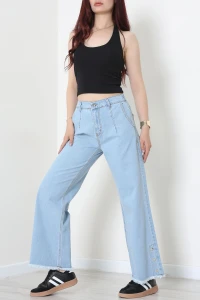 Paça Çıtçıtlı Palazzo Kot Pantolon Buzmavi - 33056.2121.
