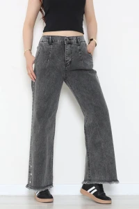 Paça Çıtçıtlı Palazzo Kot Pantolon Füme - 33056.2121.