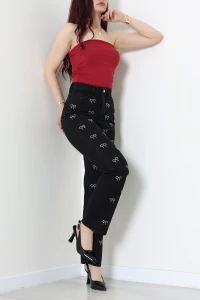 Taşlı Straight Kesim Kot Pantolon Siyah - 33070.1968.