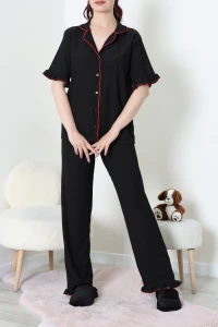 Bürümcük Biyeli Pijama Takımı Siyahkırmızı - 52323.1567.