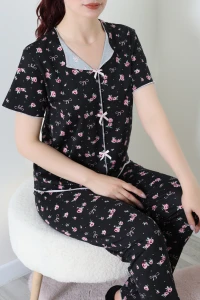 Milan Kurdeleli Pijama Takımı Siyahçiçek - 53538.1857.