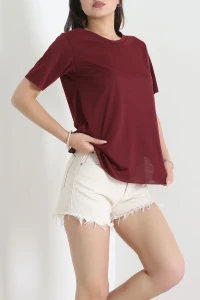 Bisiklet Yaka Vorteks Süprem Tişört Bordo - 55129.1567.
