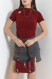 Yıldız Toka Detaylı Kısakol Sandy Bluz Bordo - 71778.2023.