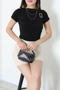Toka Detaylı Kısakol Sandy Bluz Siyah - 71779.2023.