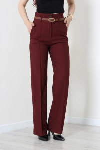 Çift Düğmeli Çımalı Poliviskon Pantolon Bordo - 71933.1920.