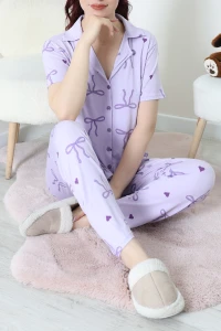 Milan Kumaş Düğmeli Pijama Takımı Lila - 750.1287.