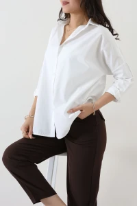 Oversize Poplin Gömlek Kırıkbeyaz - 44091.2118.