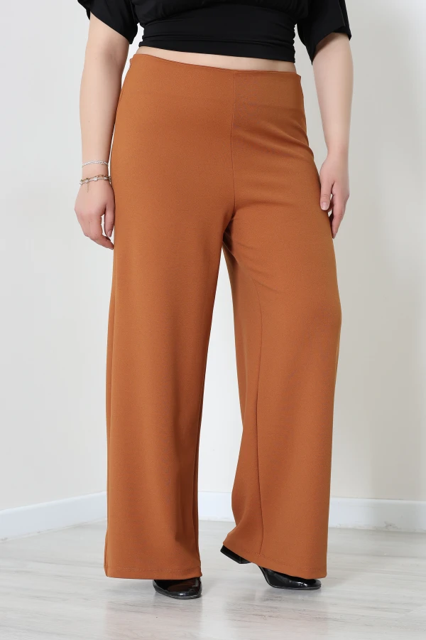 Full Likra İthal Krep Yandan Fermuarlı Büyük Beden Pantolon Camel - 90162.1837.