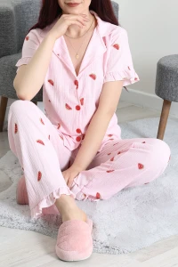 Bürümcük Fırfırlı Pijama Takımı Pudra - 127.1287.