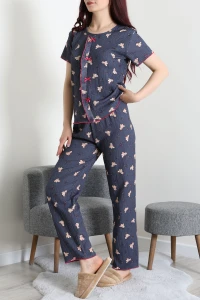 Bürümcük Fırfırlı Pijama Takımı Lacivert - 158.1287.