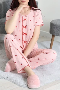 Bürümcük Fırfırlı Pijama Takımı Pudrakiraz - 158.1287.