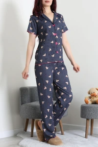 Bürümcük Fiyonklu Pijama Takımı Lacivert - 159.1287.