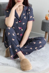 Bürümcük Fiyonklu Pijama Takımı Lacivert - 159.1287.