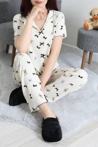 Bürümcük Fiyonklu Pijama Takımı Ekruayı - 159.1287.