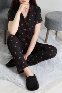 Bürümcük Fiyonklu Pijama Takımı Siyahkırmızı - 159.1287.