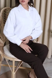 Kolları Pileli Düğme Detaylı Poplin Gömlek Beyaz - 71585.996.