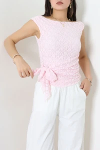 Bağlamalı Dantel Bluz Pembe - 4249.1247.