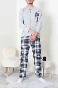 Ekoseli Süprem Erkek Pijama Takımı Gri - 42776.1838.