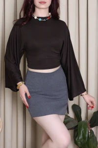 Büzgülü Modal Bluz Acıkahve - 52387.2181.