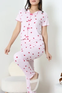 Kaşkorse Fiyonklu Pijama Takımı Pembe - 53613.1048.