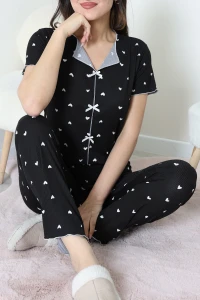 Kaşkorse Fiyonklu Pijama Takımı Siyah - 53613.1048.