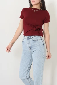 Bel Bağlama Detaylı Modal Bluz Bordo - 71758.2023.