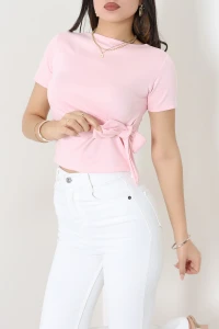 Bel Bağlama Detaylı Modal Bluz Pembe - 71758.2023.