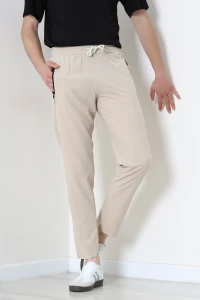 Spor Likra Bel Lastik 3 Cepli Erkek Pantolon Bej - 75053.1937.